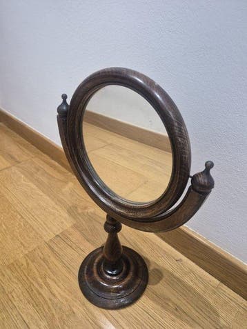 tabletop Shaving Mirror – Turned Dark Wood, Oval Swivel