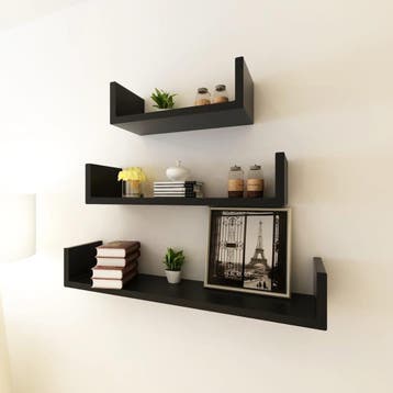 vidaXL 3 st Wandschappen U-vormig MDF zwart, Verzenden