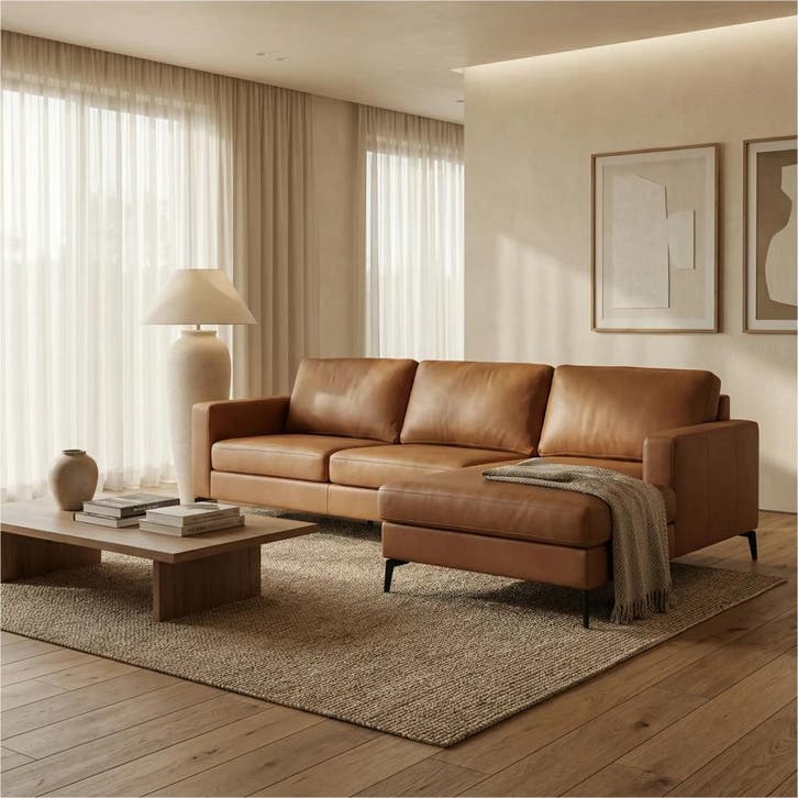 Leren hoekbank Match - 2.5-zits arm links + Longchair arm, Huis en Inrichting, Zetels | Zetels, 250 tot 300 cm, 75 tot 100 cm