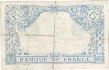 France Frankreich Pick 70 5 Francs Bleu 22/12/1916, Verzenden