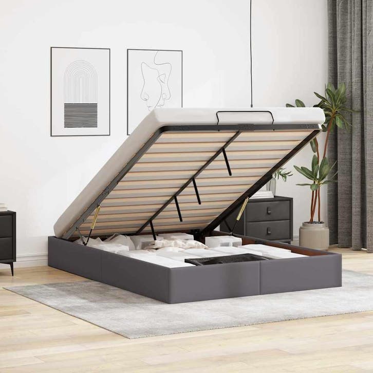 vidaXL Bedframe zonder matras 140x190 cm kunstleer grijs, Huis en Inrichting, Slaapkamer | Bedden, Nieuw, Verzenden