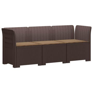vidaXL 3-Zits Tu bank met Kussens Rattan Look PP Bruin, Verzenden