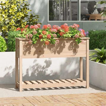 vidaXL Plantenbak met schap 111,5x34,5x81 cm massief, Verzenden