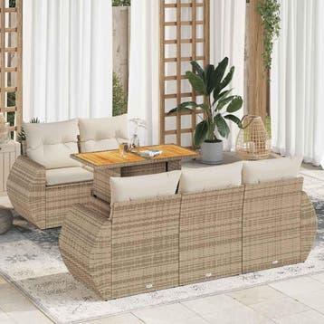 vidaXL 6-delige Loungeset met kussens poly rattan beige, Verzenden, Nieuw, Loungeset