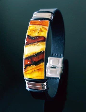 Amber Leren armband met Baltisch amber - vrouwen, mannen,