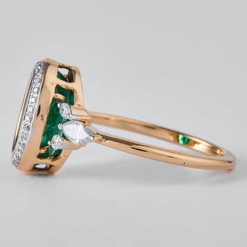 Statement ring - 14 karaat Geel goud - 3.08ct. tw. Smaragd -