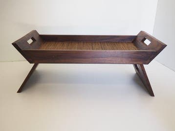 Dienblad - Rattan, Hout - Rattan bedtafel met houten