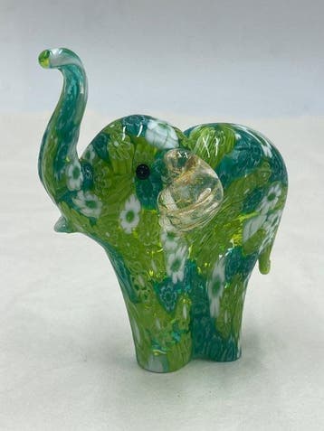 Beeldje - Campanella Livio elefante in murrine verdi mix, Antiek en Kunst