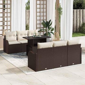 vidaXL Tuinbank Set 7 st Bruin en Crème poly rattan, Verzenden