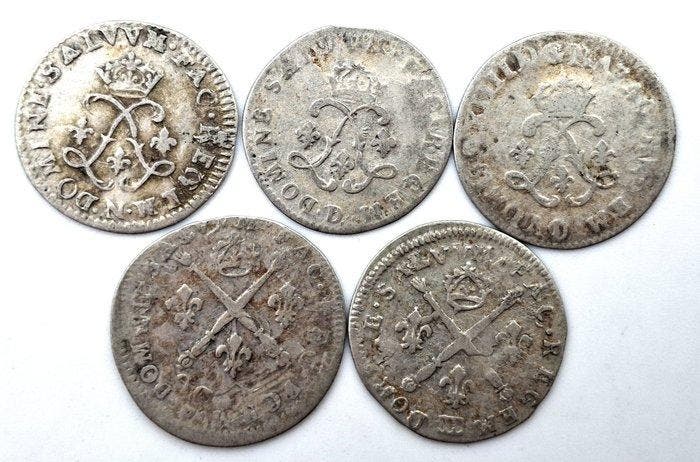 Frankrijk. Louis XIV (1643-1715). Lot de 5 monnaies (4 Sols, Postzegels en Munten, Munten | Europa | Niet-Euromunten