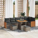vidaXL Tuinbank Set 9 pcs Grijs Poly Riet en Poedergecoat, Verzenden