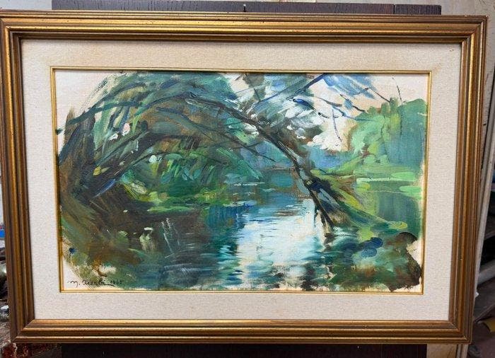 Mario Acerbi (1887-1982) - Paesaggio con corso dacqua, Antiek en Kunst, Kunst | Schilderijen | Klassiek
