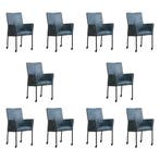 Set van 10 Leren eetkamerstoelen Comfort met wieltjes en, Ophalen of Verzenden, Nieuw, Leer, Eén