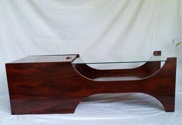 Tavolino da caffè Modernista in teak e vetro fume - anni 70
