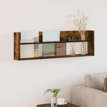 vidaXL Tijdschriftenrek Rook Eiken 100 x 12 x 30 cm Bewerkt, Huis en Inrichting, Woonaccessoires | Krantenbakken en Lectuurbakken