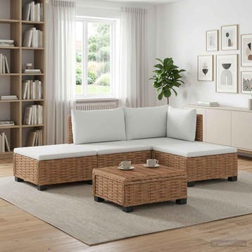 vidaXL 4 st Rieten Loungeset met Kussens GENDT Natuurlijk, Verzenden