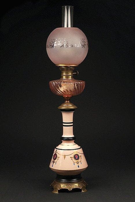 Lampe à pétrole - Bronze, Porcelaine, Antiquités & Art, Antiquités | Autres Antiquités