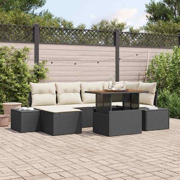 vidaXL Tuinbank Set 7 st Zwart Poly rattan, Verzenden, Nieuw