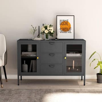 vidaXL Dressoir 105x35x70 cm staal en gehard glas, Huis en Inrichting, Verzenden, Nieuw