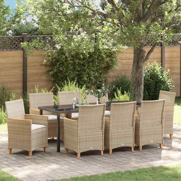 vidaXL Tuin Eettafel Set 9 st Beige poly rattan, Verzenden, Nieuw