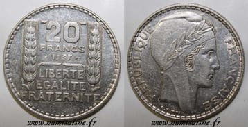 France Frankreich Km 879 20 Francs 1937 Typ Turin, Verzenden, België