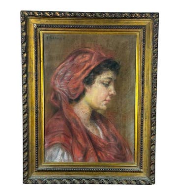 École italienne (XX) - Profilo di donna con copricapo