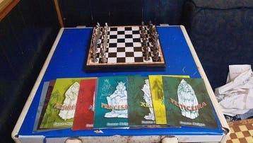 Schaakspel - Damas Meigas - nikkel-bronslegering, Antiek en Kunst