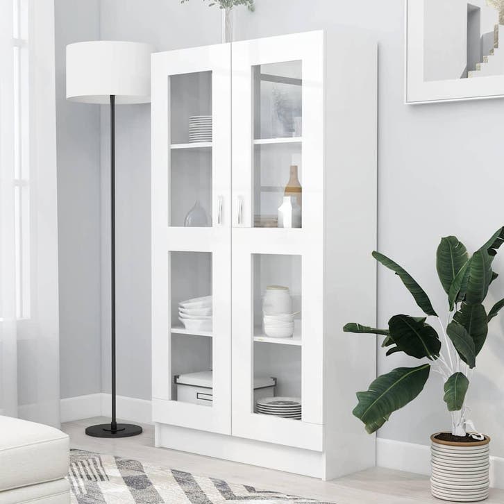 vidaXL Vitrinekast 82,5x30,5x150 cm bewerkt hout wit, Maison & Meubles, Armoires | Bibliothèques, Envoi