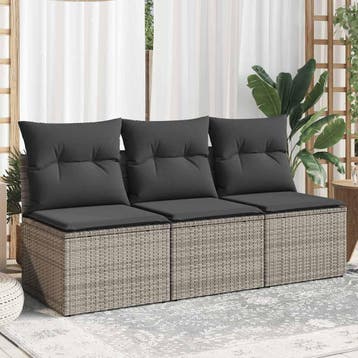 vidaXL Tuinbank 3-zits met kussens poly rattan grijs, Verzenden, Nieuw