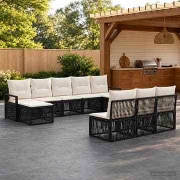 vidaXL Tuinbank Set 10 st Zwart poly rattan, Verzenden