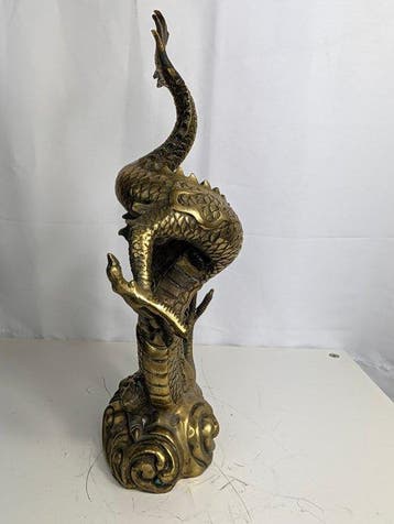 Chinese draak Long op golven – brons – China – 36 cm – 2.440, Antiek en Kunst