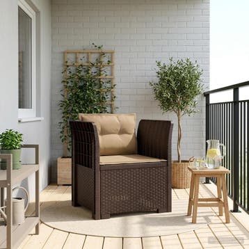vidaXL Eén-zits Fauteuil met Kussens Rieten Look PP Bruin, Verzenden, Nieuw