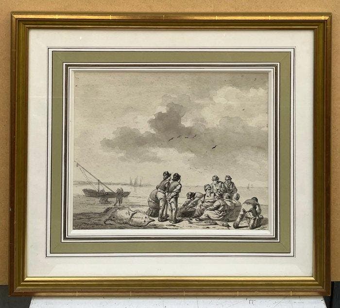 Charles Eschard (1748-1810) - Scene de pecheur au bord de, Antiquités & Art, Art | Peinture | Classique