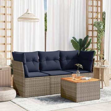 vidaXL 4-delige Loungeset met kussens poly rattan grijs, Verzenden, Nieuw, Loungeset
