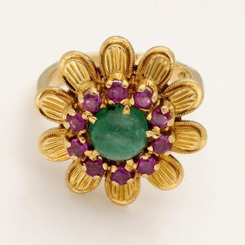 Ring - 18 karaat Geel goud - Chrysopaas/Robijn - Bloem, Nieuw