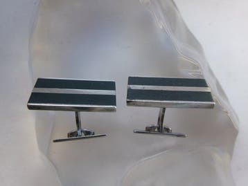 Argent, Onyx - Boutons de manchette - Art déco