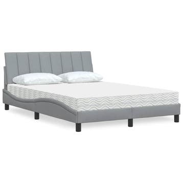 vidaXL Bed met matras Hanko stof lichtgrijs 140x200 cm, Verzenden, Nieuw