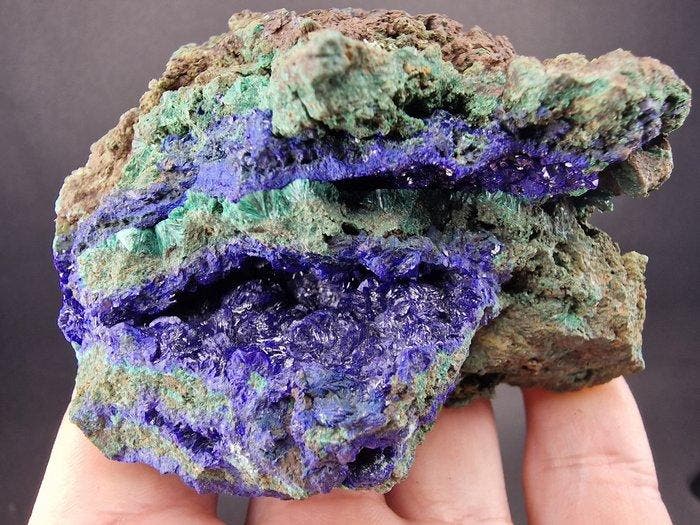 azuriet En malachiet, grote stukken - Hoogte: 90 mm -, Verzamelen, Mineralen en Fossielen