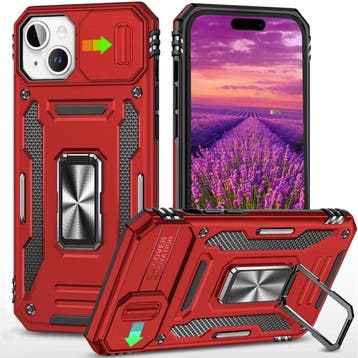 iPhone 15 Plus - Armor Hoesje met Kickstand en Camera Slide, Télécoms, Téléphonie mobile | Housses, Coques & Façades | Apple iPhone