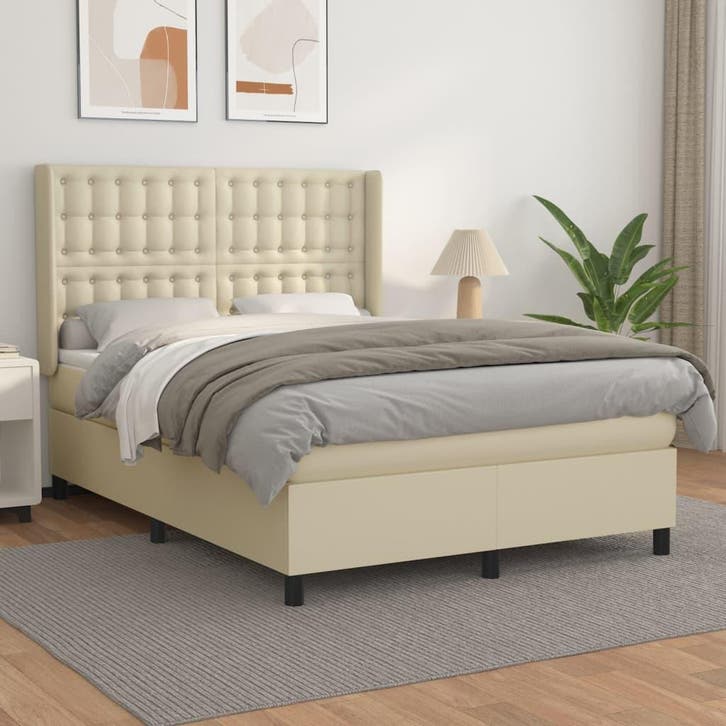 vidaXL Boxspring met matras kunstleer crèmekleurig 140x200, Huis en Inrichting, Slaapkamer | Bedden, Nieuw, Verzenden