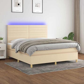 vidaXL Boxspring met matras en LED stof crèmekleurig 160x200, Verzenden
