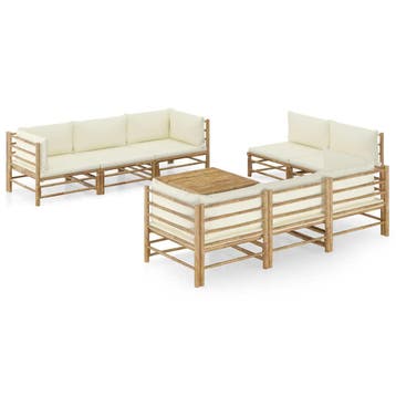 vidaXL 9-delige Loungeset met crèmewitte kussens bamboe, Verzenden, Loungeset
