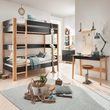 Infanskids Infanscolor Stapelbed Antraciet/Beuken 90x200 cm, Nieuw