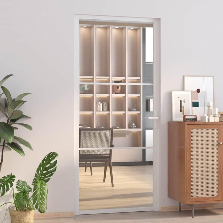 vidaXL Binnendeur 93x201,5 cm ESG-glas en aluminium wit, Doe-het-zelf en Bouw, Deuren en Vliegenramen, Nieuw, Verzenden