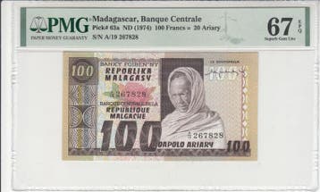 1974 Madagascar 100 Francs Nd Pick 63a Pmg Superb Gem Unc..., Verzenden, België