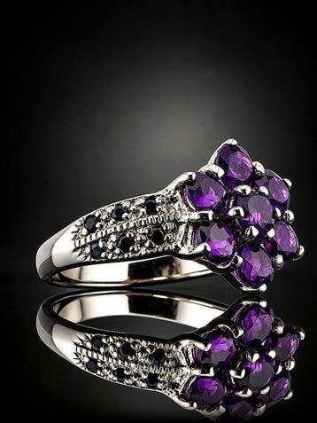 Zonder minimumprijs - Ring Amethist-clusterring - 925, Nieuw