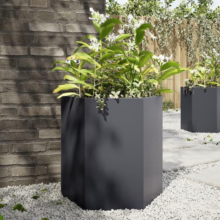 vidaXL Plantenbak zeshoek 46x40x45 cm staal antracietkleurig, Tuin en Terras, Bloempotten, Nieuw, Verzenden