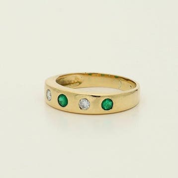 Bague - 14 carats Or jaune Émeraude - Diamant