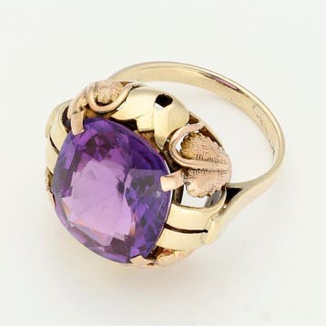 Ring - 14 karaat Geel goud, Roségoud - Saffier