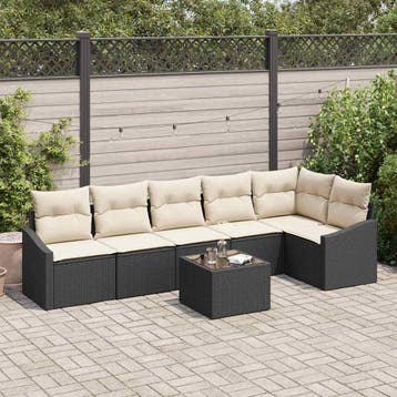 vidaXL Tuinbank Set 7 st Bruin en Crème poly rattan, Verzenden